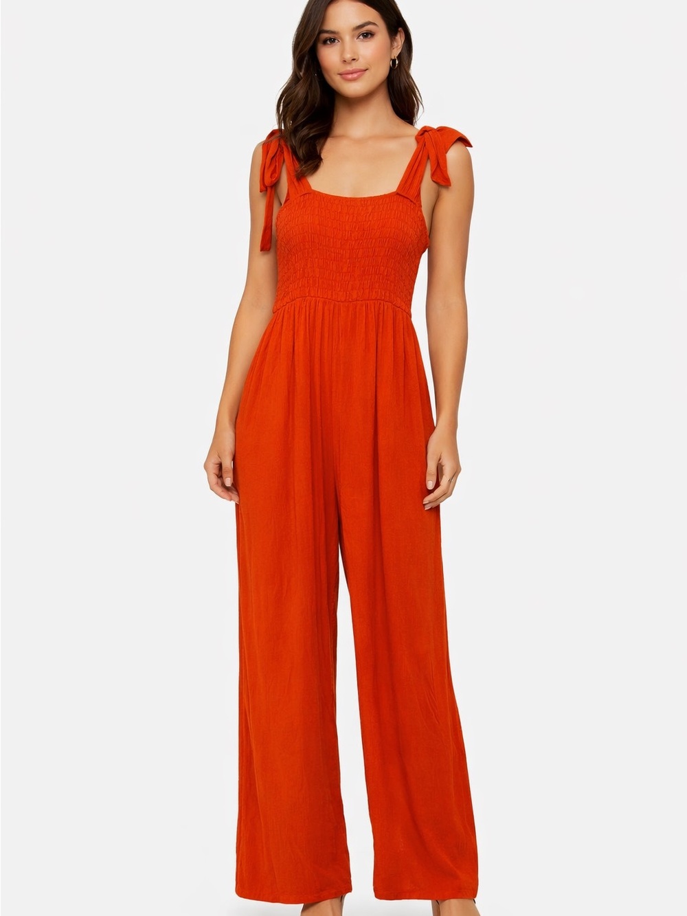 HYFVE Orange pant jumpsuit with bow detail and pockets, Size: Large